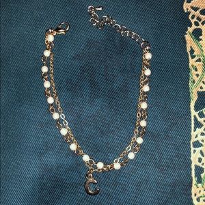 Gold Tone & Pearl Double Layer Initial C Bracelet
